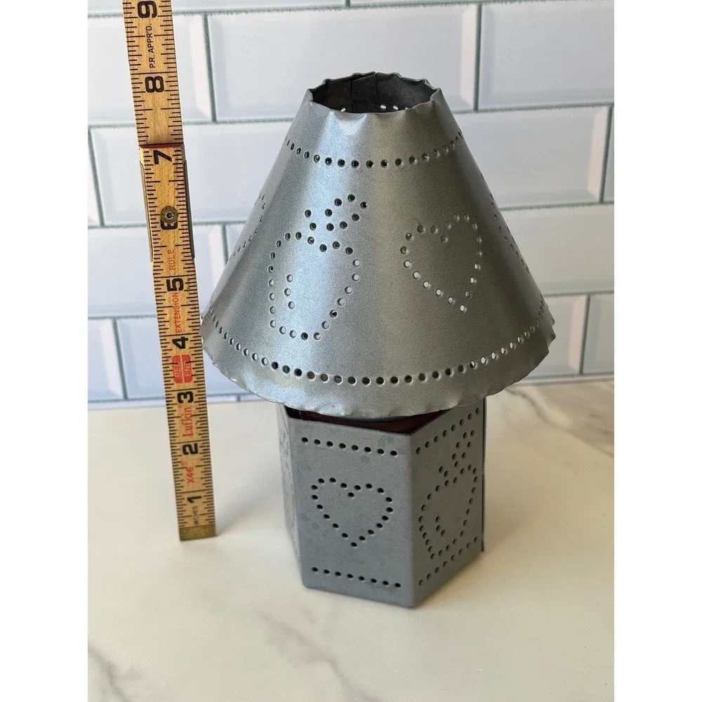 Vtg‎ Home Interiors Baked Apple Pie Jar Candle with Punched Tin Heart Lamp Shade